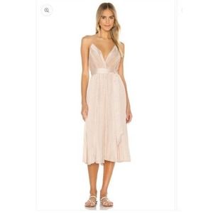 LPA Revolve Kinsley V-neck Pleated Midi Dress in Peach Nude Sz S